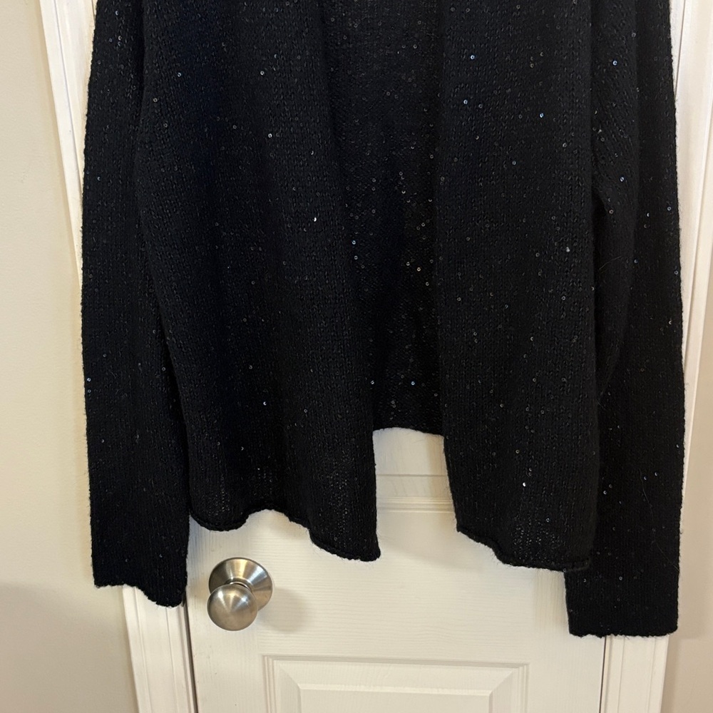 J. Jill Classic Black Sequin Embellished Open-Front Cardigan - Picture 3 of 6